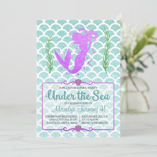Zeemeermin Zwembad Party Verjaardag uitnodiging (Staand voorkant)