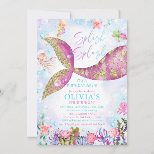 Zeemeermin Zwembad Party Verjaardag uitnodiging (Voorkant)