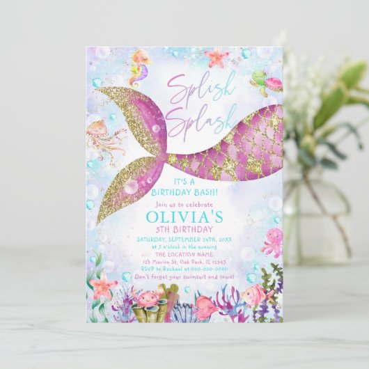 Zeemeermin Zwembad Party Verjaardag uitnodiging (Staand voorkant)