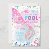 Zeemeermin & Zwembad Verjaardagsuitnodiging Kaart (Voorkant)