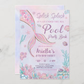 Zeemeermin Zwembad Verjaardagsuitnodiging onder Ze Kaart (Voorkant / Achterkant)