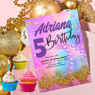 Zeemeermin Zwembad zee Party paarse Verjaardag Bri Kaart