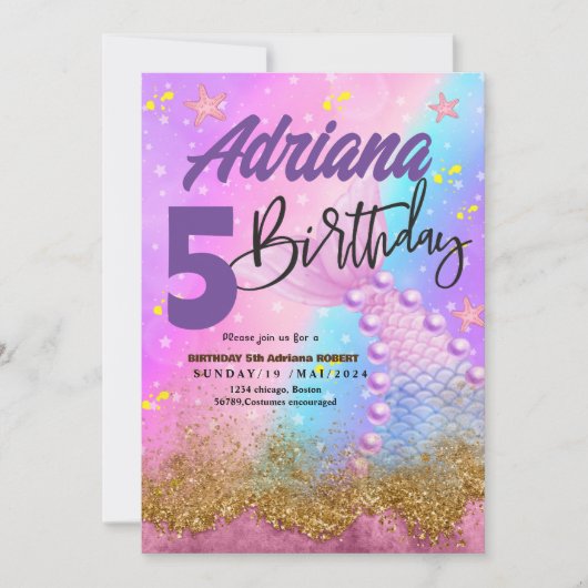 Zeemeermin Zwembad zee Party paarse Verjaardag Bri Kaart (Voorkant)