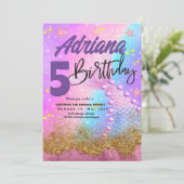 Zeemeermin Zwembad zee Party paarse Verjaardag Bri Kaart (Staand voorkant)