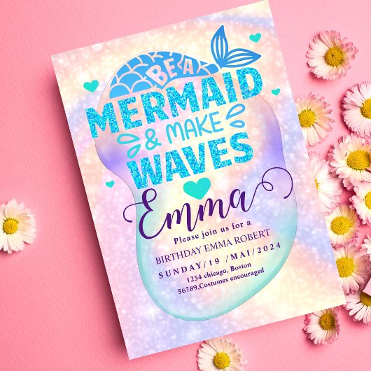 Zeemeermin Zwembad zee Party Roze Verjaardags Brig Kaart
