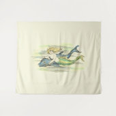  Zeemeermin Zwemmen Met Dolfijn Gekleurd Wandkleed (Voorkant (horizontaal))