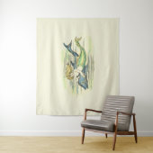  Zeemeermin Zwemmen Met Dolfijn Gekleurd Wandkleed (In situ)