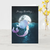 Zeemeermin Zwemmen met een Volle Maan Strand Verja Kaart (Gele Bloem)
