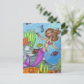 Zeemeermin zwemmen met vis Briefkaart (Staand voorkant)