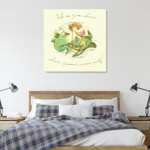 Zeemeermin Zwemmen met Zee Schildpad en Quote Canvas Afdruk