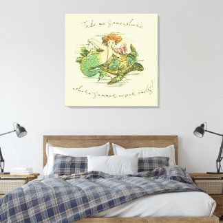 Zeemeermin Zwemmen met Zee Schildpad en Quote Canvas Afdruk