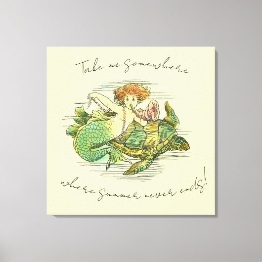  Zeemeermin Zwemmen met Zee Schildpad en Quote Canvas Afdruk (Voorkant)