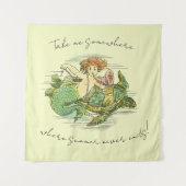 Zeemeermin Zwemmen met Zee Schildpad en Quote Wandkleed (Voorkant)