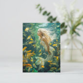 Zeemeermin Zwemmen Tussen Gele Vissen School Feestdagenkaart (Staand voorkant)