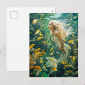 Zeemeermin Zwemmen Tussen Gele Vissen School Feestdagenkaart (Voorkant / Achterkant)