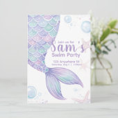 Zeemeermin Zwemmen Verjaardagsfeestje Uitnodigen Kaart (Staand voorkant)
