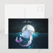 Zeemeermin zwemt in vrede onder de volle maan briefkaart (Voorkant / Achterkant)