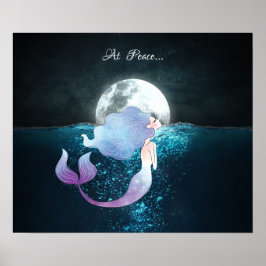 Zeemeermin zwemt in vrede onder de volle maan poster