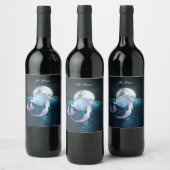 Zeemeermin zwemt in vrede onder de volle maan wijn etiket (Flessen)