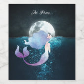 Zeemeermin zwemt in vrede onder de volle maan wijn etiket (Enkel label)