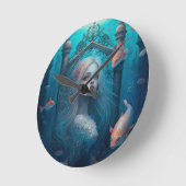 Zeemeermin zwemt met een schattige klok van vis (Hoek)