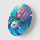 Zeemeermin zwemt met een schattige klok van vis (Hoek)