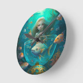 Zeemeermin zwemt met een schattige klok van vis (Hoek)