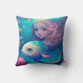 Zeemeermin zwemt met een schattige kussen van vis (Achterkant)