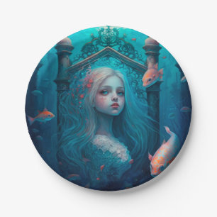 Zeemeermin zwemt met klokkenpapier van vis papieren bordje