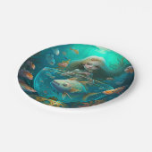 Zeemeermin zwemt met klokkenpapier van vis papieren bordje (Gekanteld)