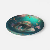Zeemeermin zwemt met klokkenpapier van vis papieren bordje (Gekanteld)