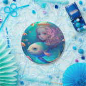 Zeemeermin zwemt met klokkenpapier van vis papieren bordje (Feest)