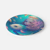 Zeemeermin zwemt met klokkenpapier van vis papieren bordje (Gekanteld)