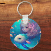 Zeemeermin zwemt met vis sleutelhanger (Voorkant)