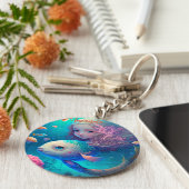 Zeemeermin zwemt met vis sleutelhanger (Zijkant)