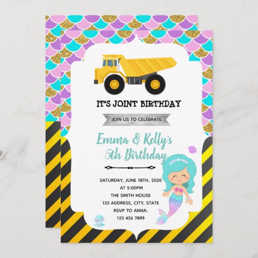 Zeemeerminconstructie gezamenlijke partij Uitnodig Kaart (Voorkant / Achterkant)