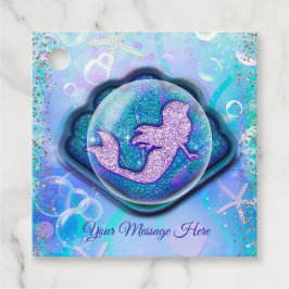 Zeemeerminfeestje met glitterschelpen bedankjes labels