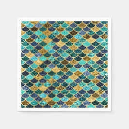 Zeemeerminhuid Vis Schalen Goud Blauwgroen Turquoi Servet