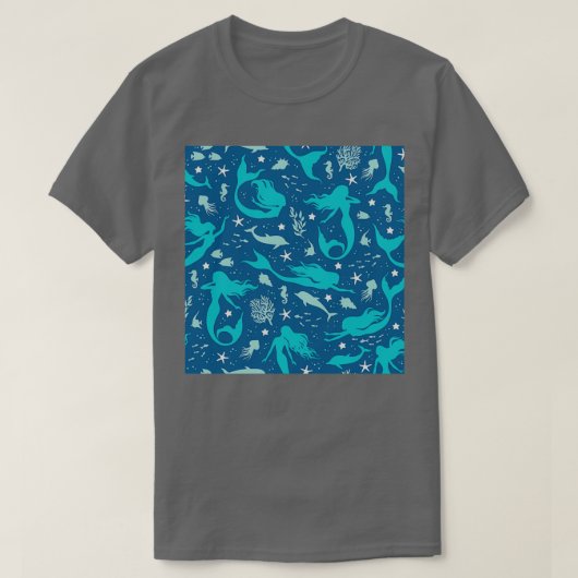 Zeemeerminnaars vissen dolfijnen en zeewier t-shirt (Design voorkant)