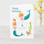Zeemeerminnen 4e Verjaardag Kaart (Gele Bloem)