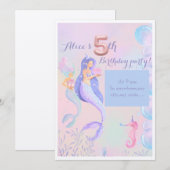 Zeemeerminnen 5e verjaardag uitnodiging (Voorkant / Achterkant)