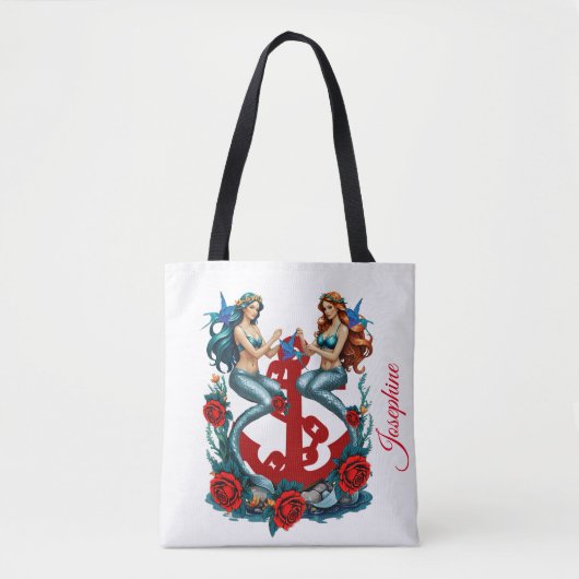 Zeemeerminnen Anker Bloemen Wit Blauw Rood Rozen Tote Bag (Voorkant)