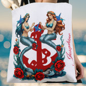 Zeemeerminnen Anker Bloemen Wit Blauw Rood Rozen Tote Bag