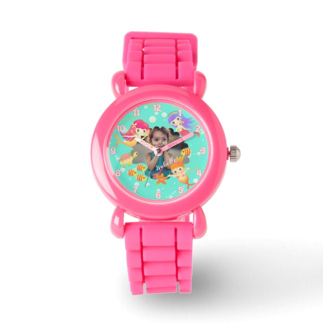Zeemeerminnen Aqua Foto Horloge (Voorkant)