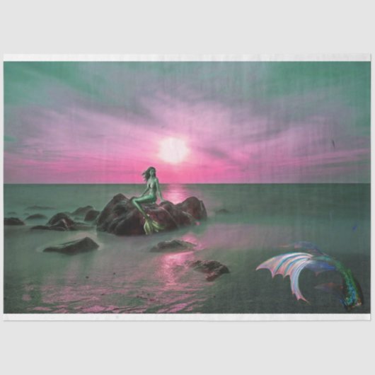 Zeemeerminnen bij Sunset Decoupage Tissue Paper Tissuepapier (Voorkant)