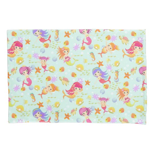 Zeemeerminnen Blauw met Gingham Kussensloop (Voorkant)