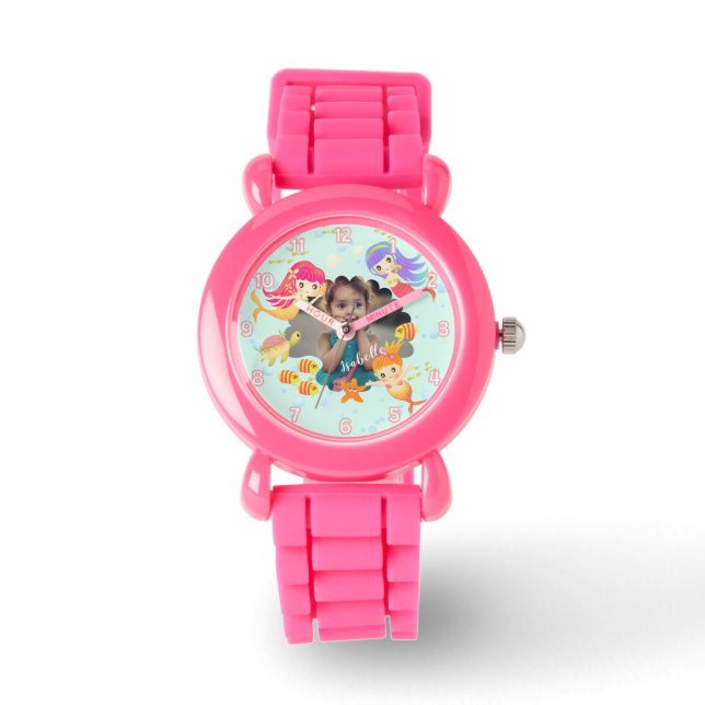 Zeemeerminnen Blauwe Foto Horloge (Voorkant)