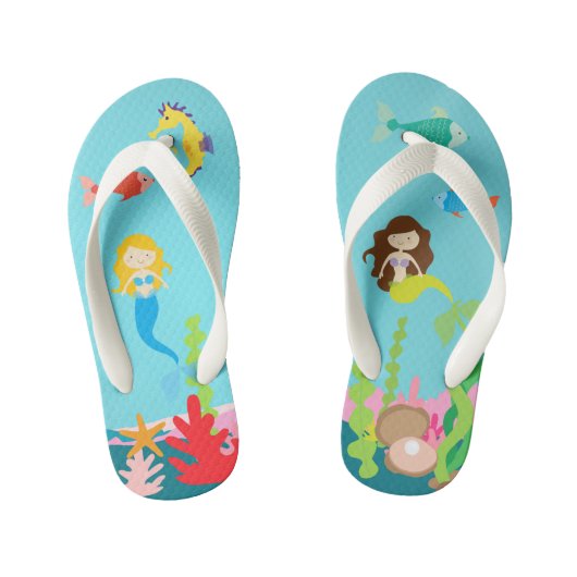Zeemeerminnen Blonde & Brunette Onderzees Leven Kinder Teenslippers (Voetbed)