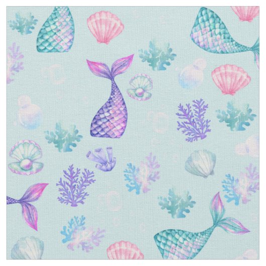 Zeemeerminnen dromen op Pastel Blue Stof (Close Up)