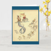 Zeemeerminnen en cherubijnen Vintage Nieuwjaarskaa Kaart (Gele Bloem)